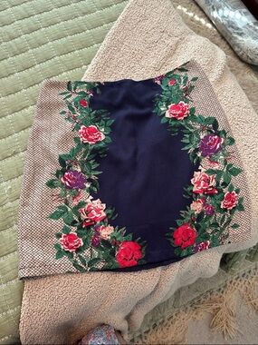 Forever 21 Navy Mini Skirt with Red & Pink Floral Border